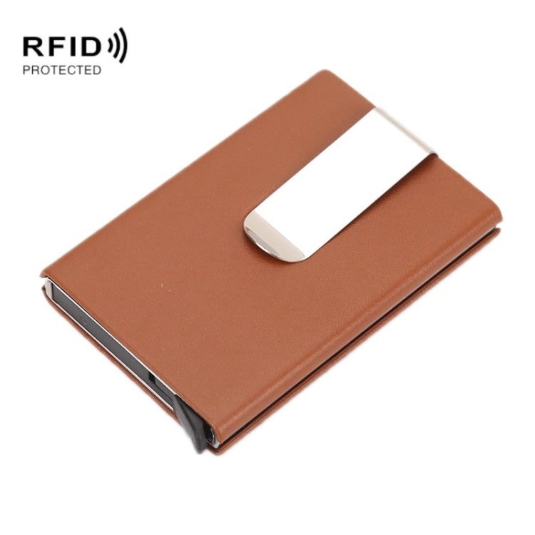 Aluminum Alloy Credit Card Case RFID Anti-Magnetic Metal Card Box, Microfiber Leather Black, Microfiber Leather Apricot