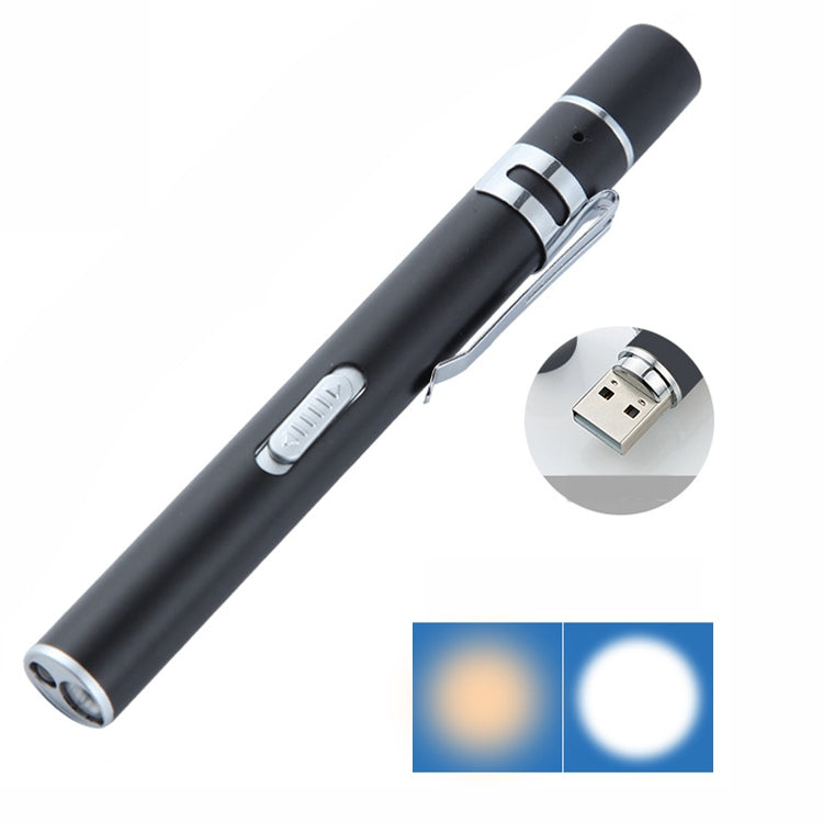 Flashlight Pupil Pen Light Yellow White Dual Light Source Dental Light LED Stainless Steel Morning Inspection Light, Flashlight Pupil Pen Light (Silver), Flashlight Pupil Pen Light (Black)