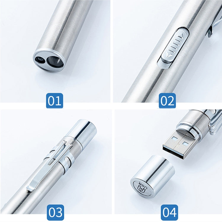Flashlight Pupil Pen Light Yellow White Dual Light Source Dental Light LED Stainless Steel Morning Inspection Light, Flashlight Pupil Pen Light (Silver), Flashlight Pupil Pen Light (Black)