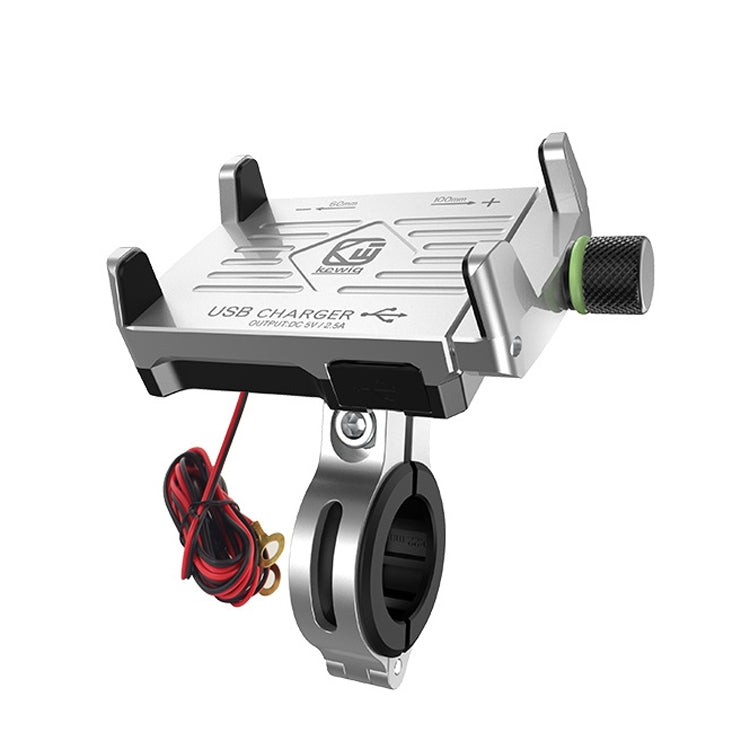 Kewig M6 Aluminum Alloy Motorcycle Mobile Phone Bracket Rechargeable With Switch Waterproof Stable Navigation Bracket, M6(Black), M6(Blue), M6(Silver), M6(Red)