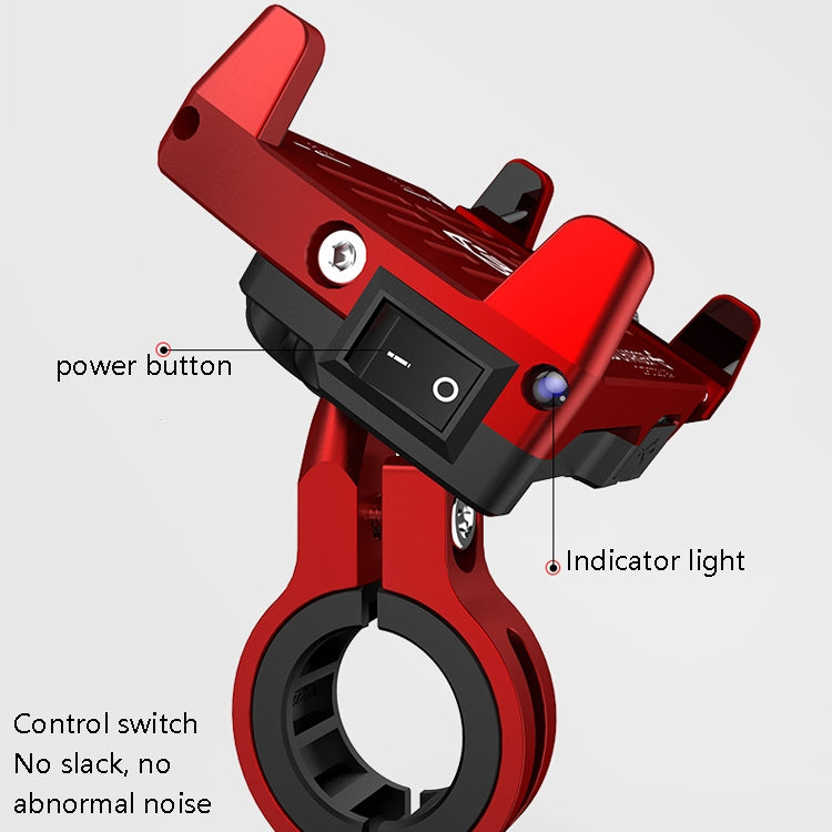 Kewig M6 Aluminum Alloy Motorcycle Mobile Phone Bracket Rechargeable With Switch Waterproof Stable Navigation Bracket, M6(Black), M6(Blue), M6(Silver), M6(Red)