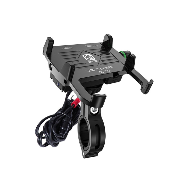 Kewig M6-S 12V Motorcycle Waterproof Aluminum Alloy Mobile Phone Bracket With QC3.0 Fast Charging, M6-S(Black), M6-S(Blue), M6-S(Red), M6-S(Silver)