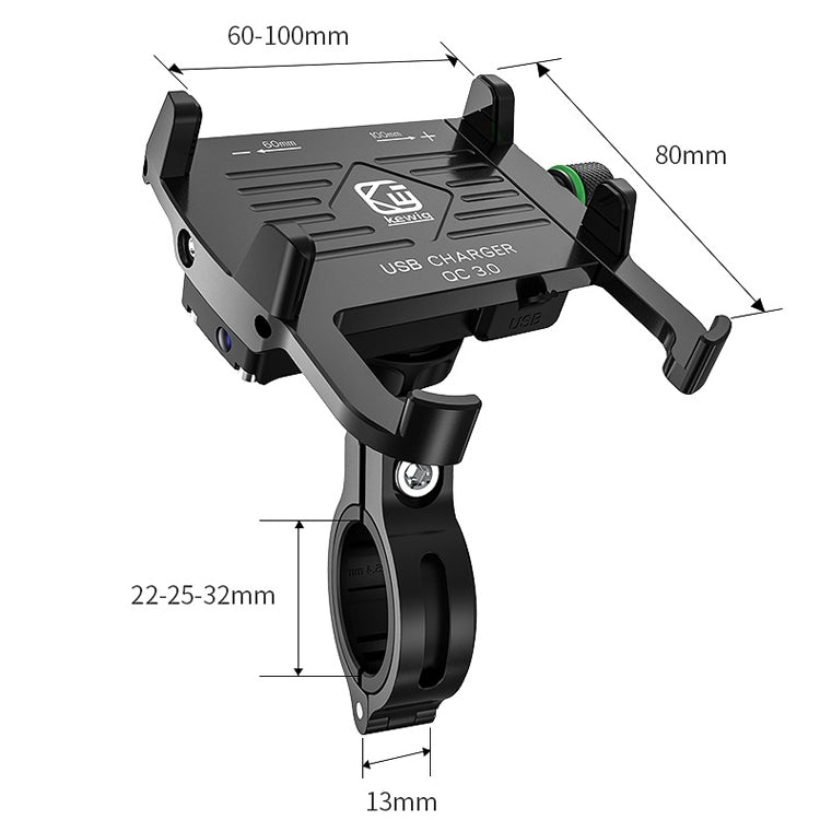 Kewig M6-S 12V Motorcycle Waterproof Aluminum Alloy Mobile Phone Bracket With QC3.0 Fast Charging, M6-S(Black), M6-S(Blue), M6-S(Red), M6-S(Silver)
