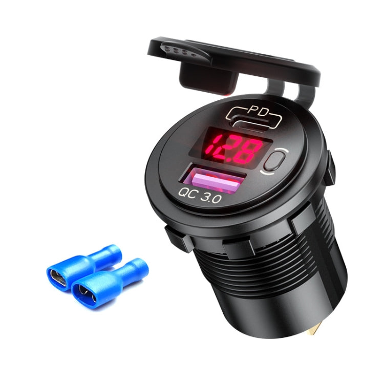 شاحن سيارة USB معدل 12 فولت مع شاشة عرض الجهد ومقبس PD QC3.0، مع ضوء أزرق طرفي، مع ضوء أحمر طرفي، مع ضوء أخضر طرفي، مع ضوء أزرق خط 60 سم، مع ضوء أحمر خط 60 سم، مع ضوء أخضر خط 60 سم