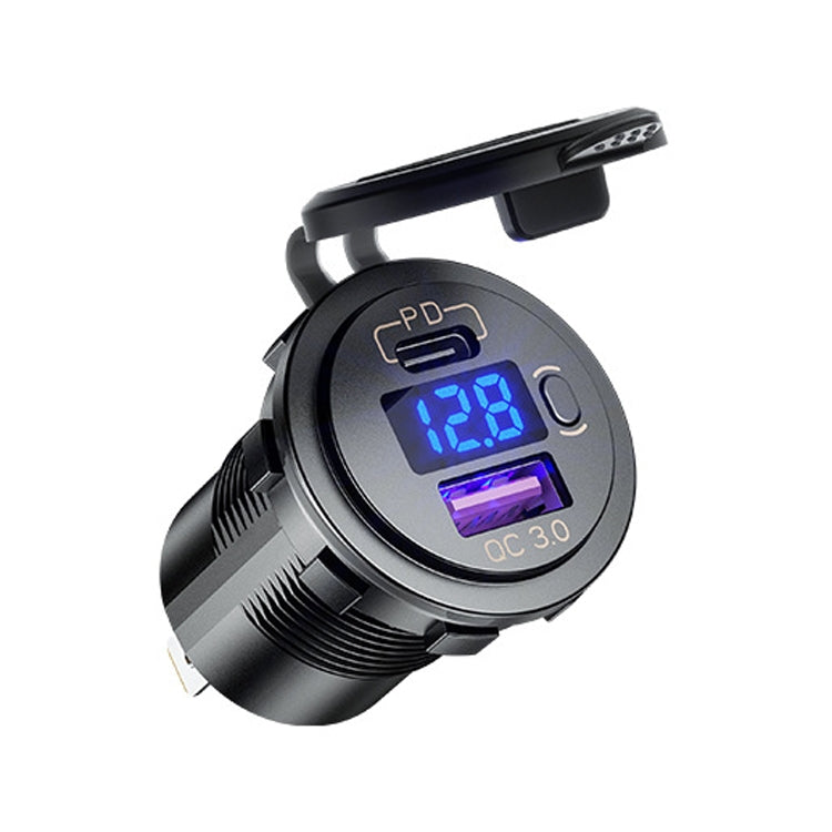 شاحن سيارة USB معدل 12 فولت مع شاشة عرض الجهد ومقبس PD QC3.0، مع ضوء أزرق طرفي، مع ضوء أحمر طرفي، مع ضوء أخضر طرفي، مع ضوء أزرق خط 60 سم، مع ضوء أحمر خط 60 سم، مع ضوء أخضر خط 60 سم