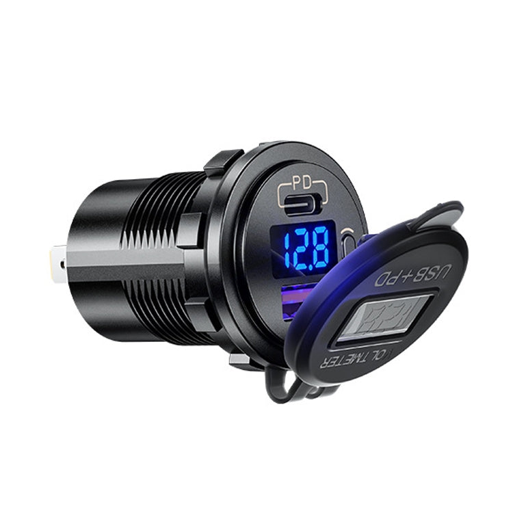 شاحن سيارة USB معدل 12 فولت مع شاشة عرض الجهد ومقبس PD QC3.0، مع ضوء أزرق طرفي، مع ضوء أحمر طرفي، مع ضوء أخضر طرفي، مع ضوء أزرق خط 60 سم، مع ضوء أحمر خط 60 سم، مع ضوء أخضر خط 60 سم