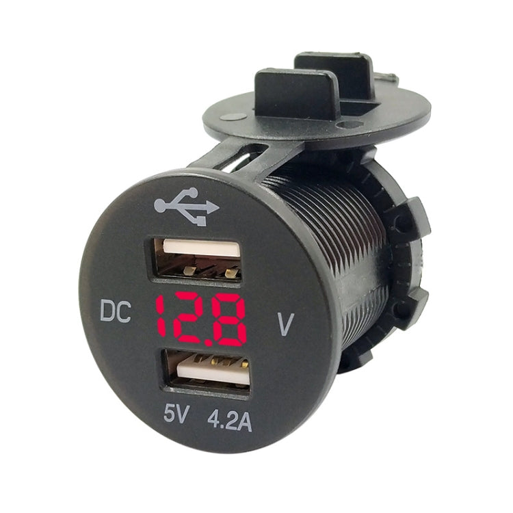 4.2A Dual USB With Voltage Display Mobile Phone Charger Socket Power Supply 12V Car Motorcycle, P13 (Blue Light), P13 (Green Light), P13 (Red Light)