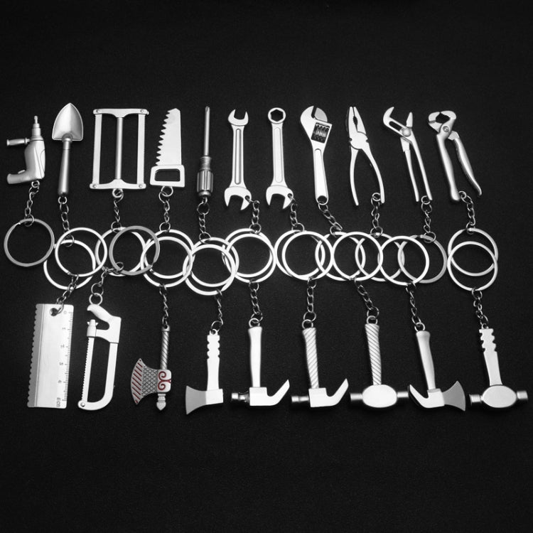 10 PCS Tool Metal Keychain Car Key Ring Pendant, H-540 Activity Wrench, H-389 Hex Wrench, H-391 Glossy Ax, H-388 Thread Ax, H-395 Double Head Wrench, H-405 Double Row Saw, H-402 Hand Saw, H-541 Crooked Nose Pliers, H-399 Pliers, X-396 Vise, H-556 Shove...
