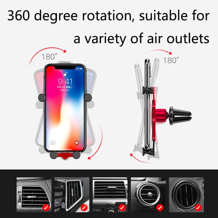 OATSBASF Car Air Outlet Gravity Mobile Phone Holder Snap-On Metal Bracket, Black, Red, Silver