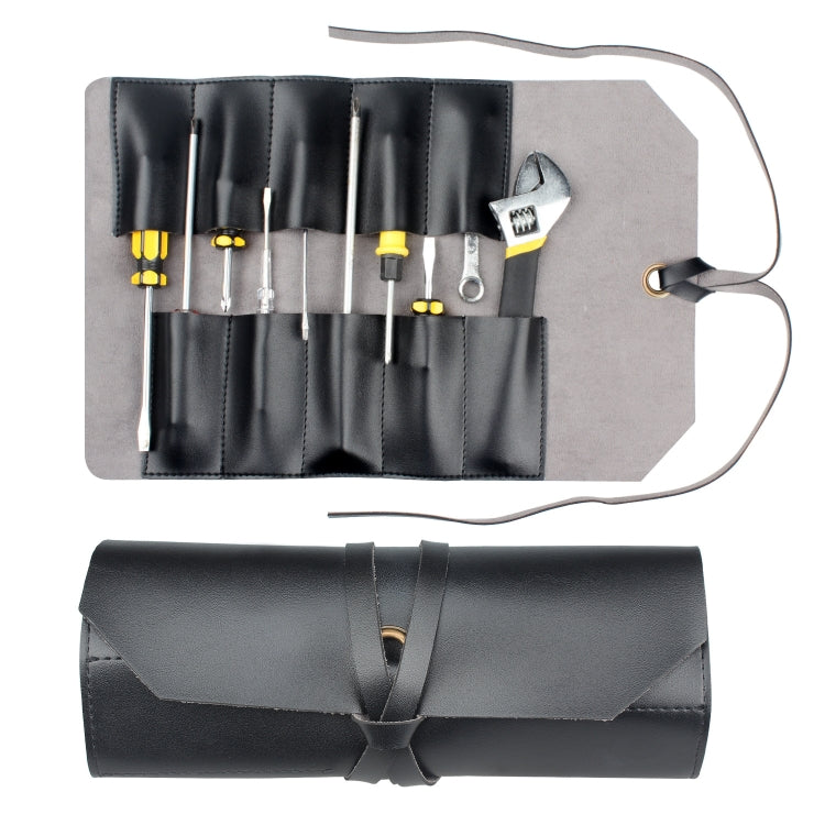 CL97 Multi-Function Toolkit Bundled Leather Tool Bag Double Thickened Two-Purpose Wrench Bag, Black, Brown