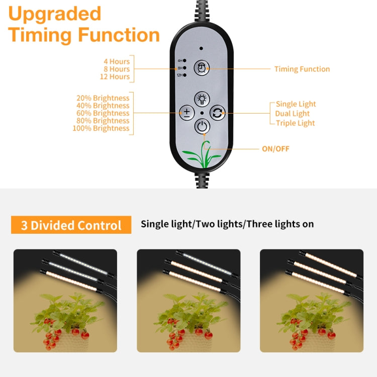 LED Plant Lamp Full Spectroscopy Natural White Remote Control Dimming Plant Growth Lamp, 9W Single Head, 18W Double Head, 27W Three Head, 36W Four Head