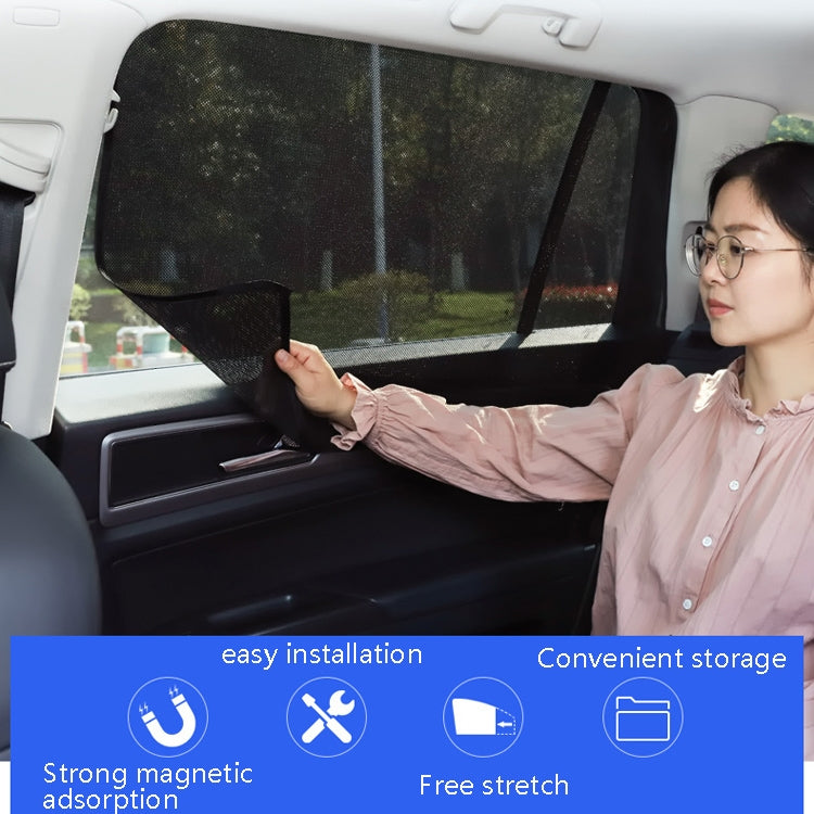 4 PCS Net Yarn Magnetic Suction Type Car Sunshade Curtain, Front Row Arc, Back Row Square, Thick Front Row Arc, Thick Back Row Square