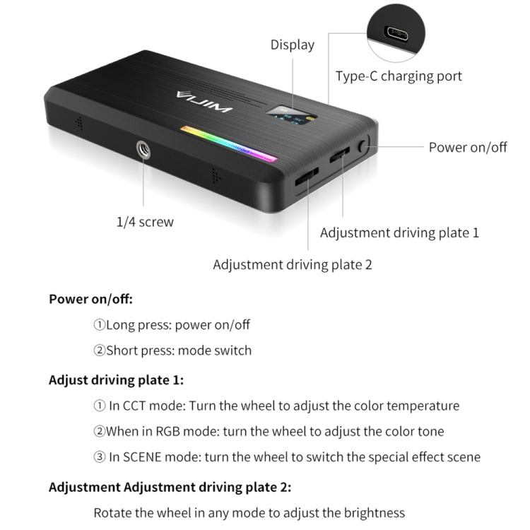 Ulanzi VIJIM VL196 Pocket Portable Full Color RGB Fill Light Hand-Held Photography Live Light, VL196