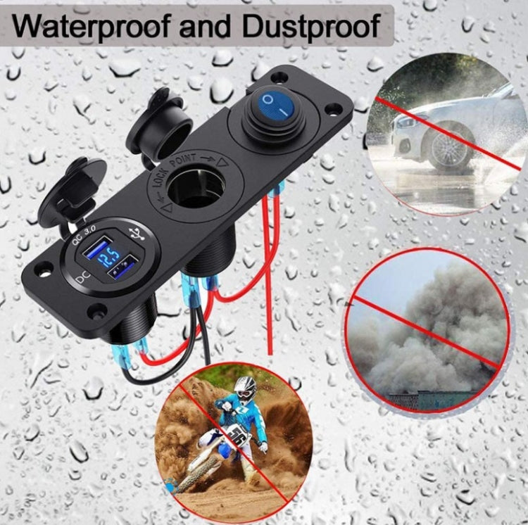 12-24V Car Ship Waterproof USB Charging Cigarette Lighter Master 3 In 1 Combined Panel Switch, 12-24V