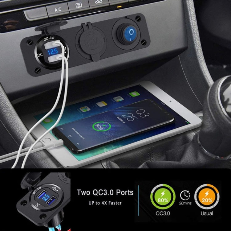 12-24V Car Ship Waterproof USB Charging Cigarette Lighter Master 3 In 1 Combined Panel Switch, 12-24V