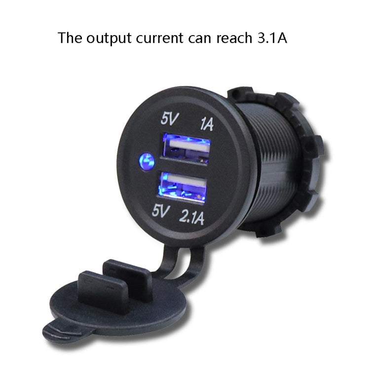 Car Motorcycle Ship Modified USB Charger 5V 3.1A With Blue LED Lamp Display Waterproof And Dustproof Car Charger, 5V 3.1A