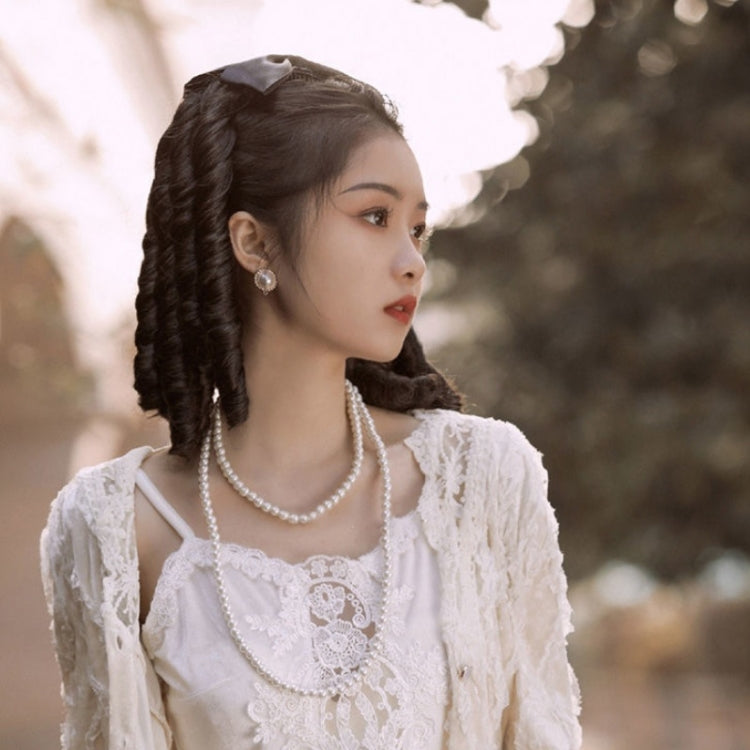 Princess Curly Ponytail Wig Costume Film And Television Retro Prom Comb Ponytail Curly Hair, Natural Black, Brownish Black, Light Brown, Dark Brown