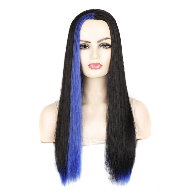 Fashion Medium Haircut Side Bangs Highlight Color Long Straight Wig, Black Ink Green, Black Royal Blue, Black Light Purple, Black Volet, Black Rose Red, Black Pink