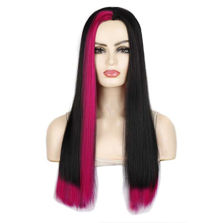 Fashion Medium Haircut Side Bangs Highlight Color Long Straight Wig, Black Ink Green, Black Royal Blue, Black Light Purple, Black Volet, Black Rose Red, Black Pink