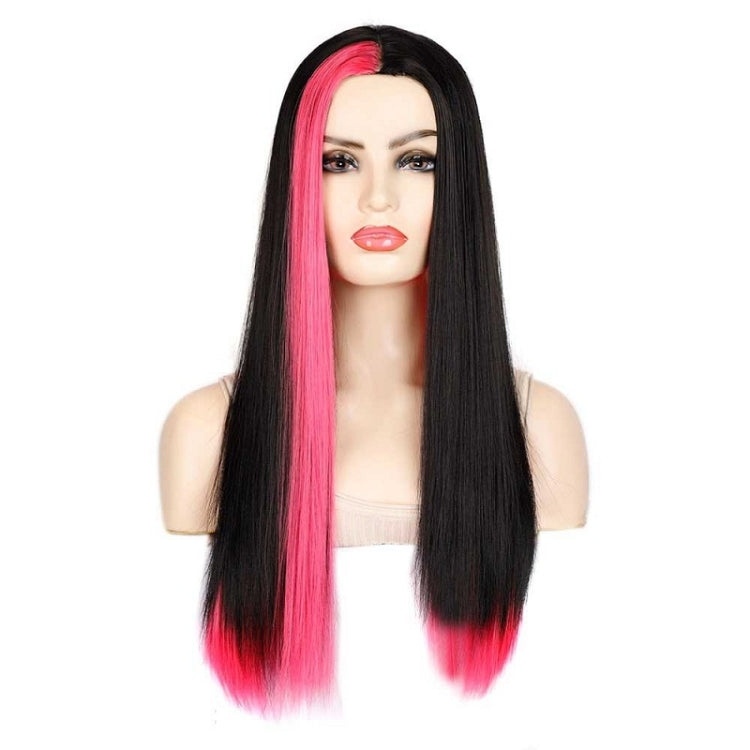 Fashion Medium Haircut Side Bangs Highlight Color Long Straight Wig, Black Ink Green, Black Royal Blue, Black Light Purple, Black Volet, Black Rose Red, Black Pink