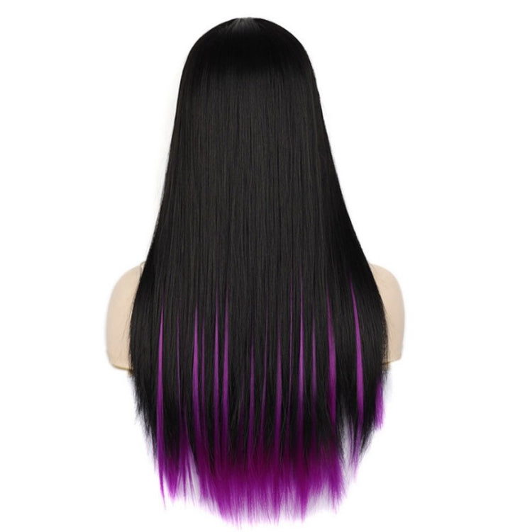 Fashion Medium Haircut Side Bangs Highlight Color Long Straight Wig, Black Ink Green, Black Royal Blue, Black Light Purple, Black Volet, Black Rose Red, Black Pink