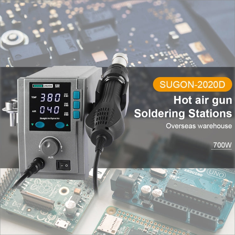 SUGON Hot Air Rework Station LED Display Temperature Adjustable Soldering Station With 5 Nozzles, EU Plug, 2020D
