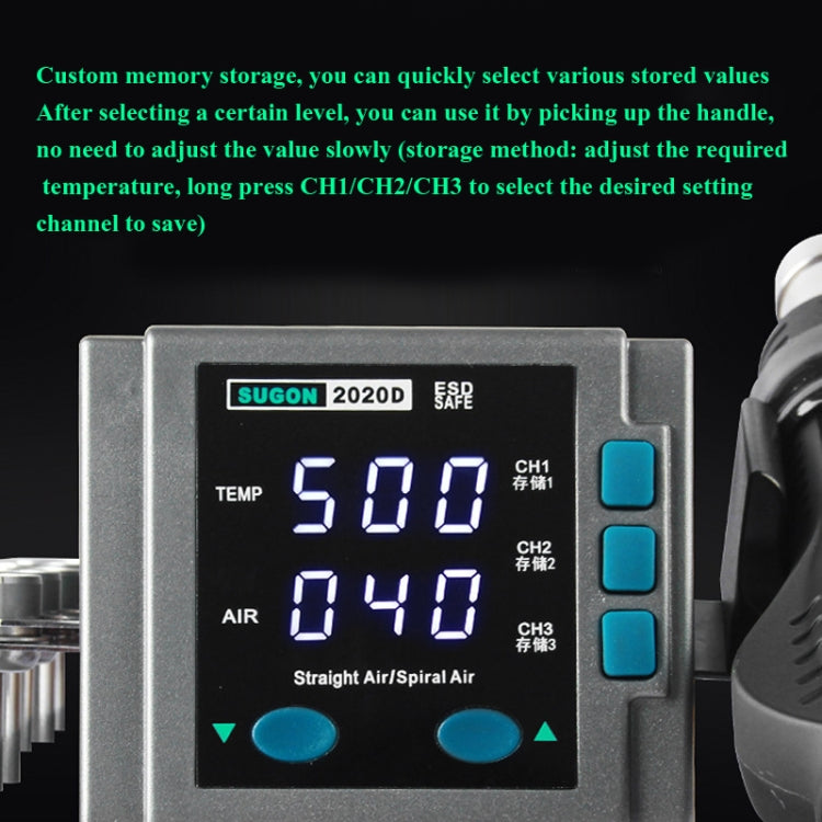 SUGON Hot Air Rework Station LED Display Temperature Adjustable Soldering Station With 5 Nozzles, EU Plug, 2020D