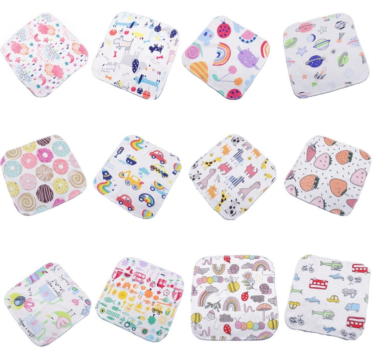 10 PCS Baby Cotton Saliva Handkerchief Cartoon Small Square Face Towel Color Random Delivery, Cartoon Face Towel