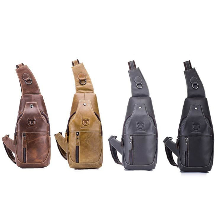 BULL CAPTAIN 019 Retro Men Leather Crossbody Shoulder Bag First-Layer Cowhide Chest Bag, Colour: Black + Buckle, Chestnut Brown, Yellow Brown, Gray Brown, Pure Black, Chestnut Brown + Buckle + Bracket, Black + Buckle + Bracket, Yellow + Buckle + Bracke...