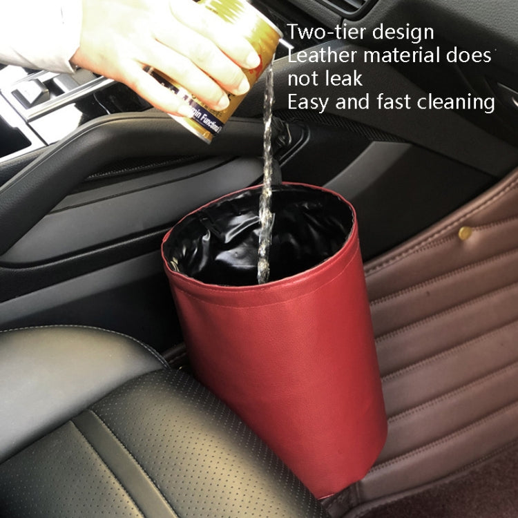 2 PCS Leather Foldable Car Trash Can Mini Chair Back Suspended Waterproof Trash Can, Black, Wine Red, Beige, Gray