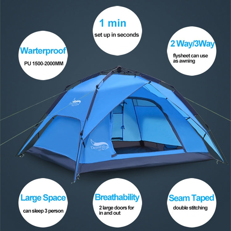 Desert&Fox Outdoor Travel Camp Tent Beach Automatic Easily Building Tent for 3-4 People