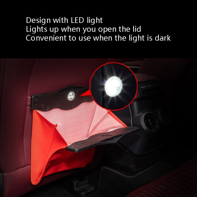 Car Trash Can Car Chair Back Hanging Storage Box Hidden Folding Storage Bag With LED Light, Black, Mocha Brown, Beige, Red