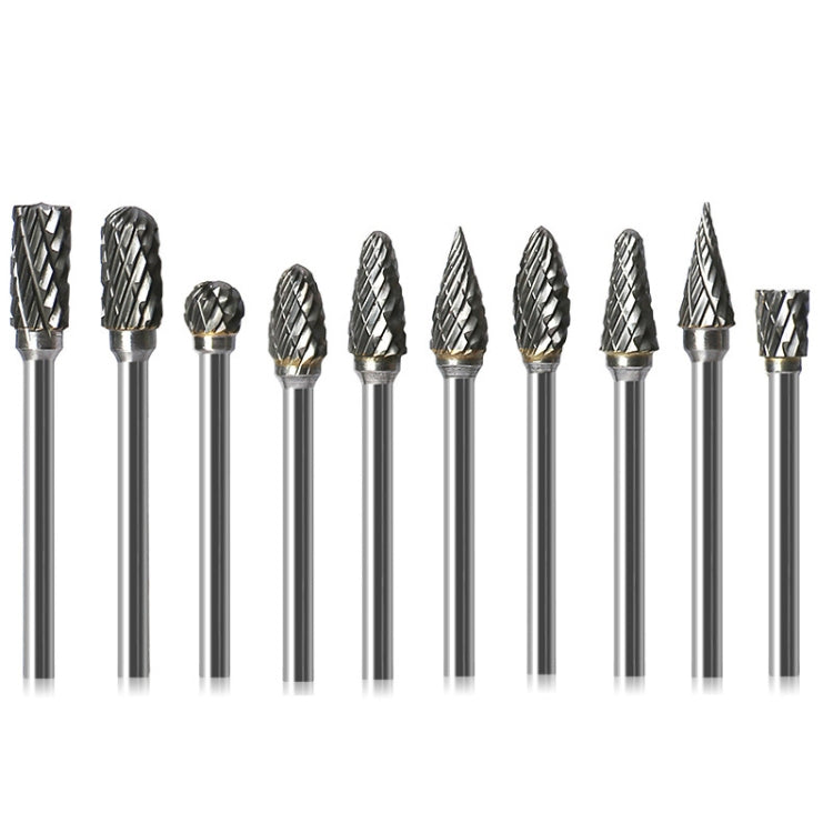 10 PCS / Set Hard Alloy Tungsten Steel Grinding Head Double Pattern Rotating Milling Cutter Head Root Carving Knife, Style:, Transparent Box, Blue Box