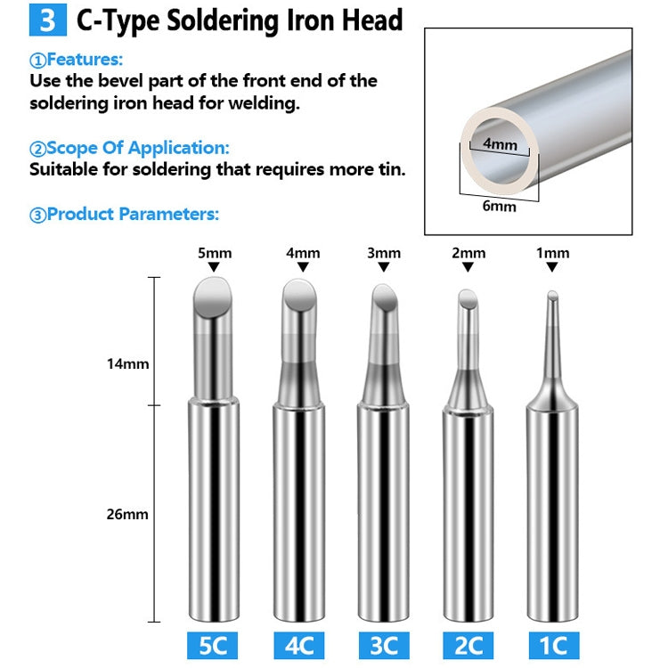 Soldering Tips 936 Soldering Station Pure Copper Soldering Iron Tips Lead-Free Soldering Iron Tips, 17 PCS / Set