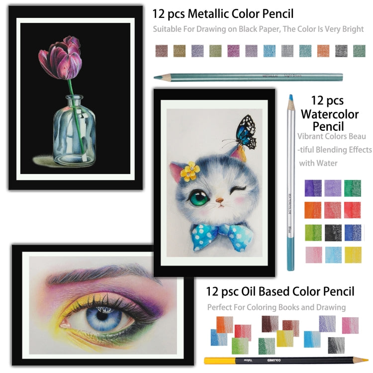 KALOLR YW-PC083 أداة رسم محمولة 83 في 1، مجموعة رسم تخطيطي متعددة الألوان قابلة للذوبان في الماء، YW-PC083