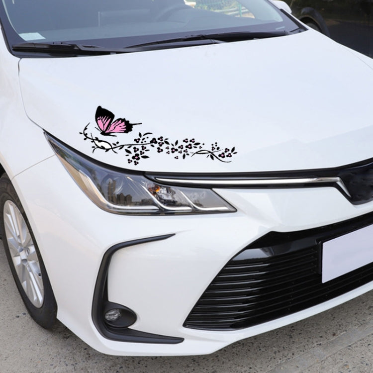 2 Pairs R729 Butterfly Flower Car Sticker Butterfly Love Flower Personality Engine Cover Body Decorative Sticker, Pink, Red