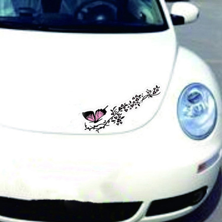 2 Pairs R729 Butterfly Flower Car Sticker Butterfly Love Flower Personality Engine Cover Body Decorative Sticker, Pink, Red