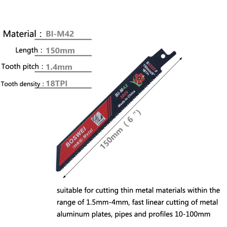 BOSWEI Hardcore Reciprocating Saw Strip Fine Teeth Saber Saw Blade Metal Plastic Wood Bimetal Curve Saw Blade, S922EF, S1122BF, S1122EF, S1222BF, S1222EF