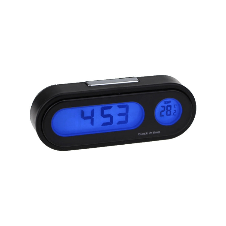 K02 Car Electronic Clock Temperature Meter Night Light LED Temperature Time Meter, 2 in 1 Black Blue Light
