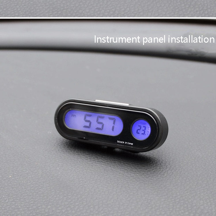 K02 Car Electronic Clock Temperature Meter Night Light LED Temperature Time Meter, 2 in 1 Black Blue Light