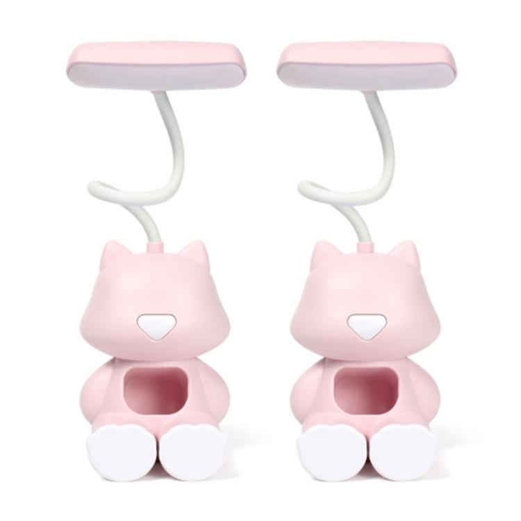 2 PCS FY6601 Cartoon Pen Holder Reading Desk Lamp LED Eye Protection Dormitory Student Bedroom Lamp, Pink, Blue, Green