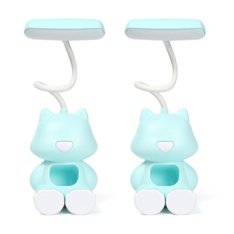 2 PCS FY6601 Cartoon Pen Holder Reading Desk Lamp LED Eye Protection Dormitory Student Bedroom Lamp, Pink, Blue, Green