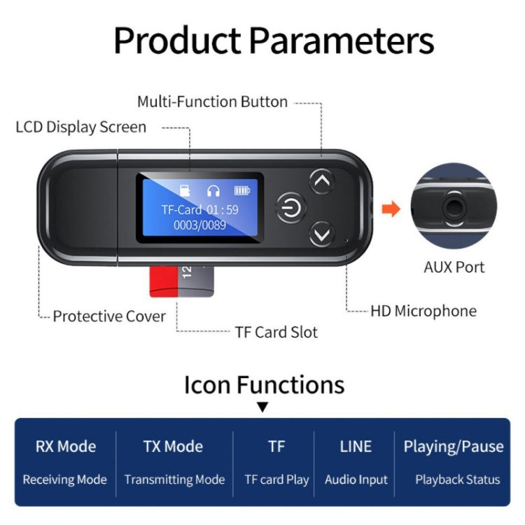 K15Pro مع شاشة LCD، محول بلوتوث، جهاز استقبال صوت، جهاز إرسال، 3.5 مم AUX، سيارة، حر اليدين، K15Pro