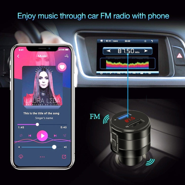 Car Bluetooth Handsfree Car FM Transmitter Music Player Car Charger, X20 Black