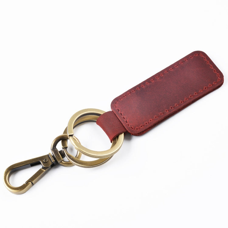 2 PCS Handmade Crazy Horse Leather Retro Keychain Car Couple Keychain, Double Ring