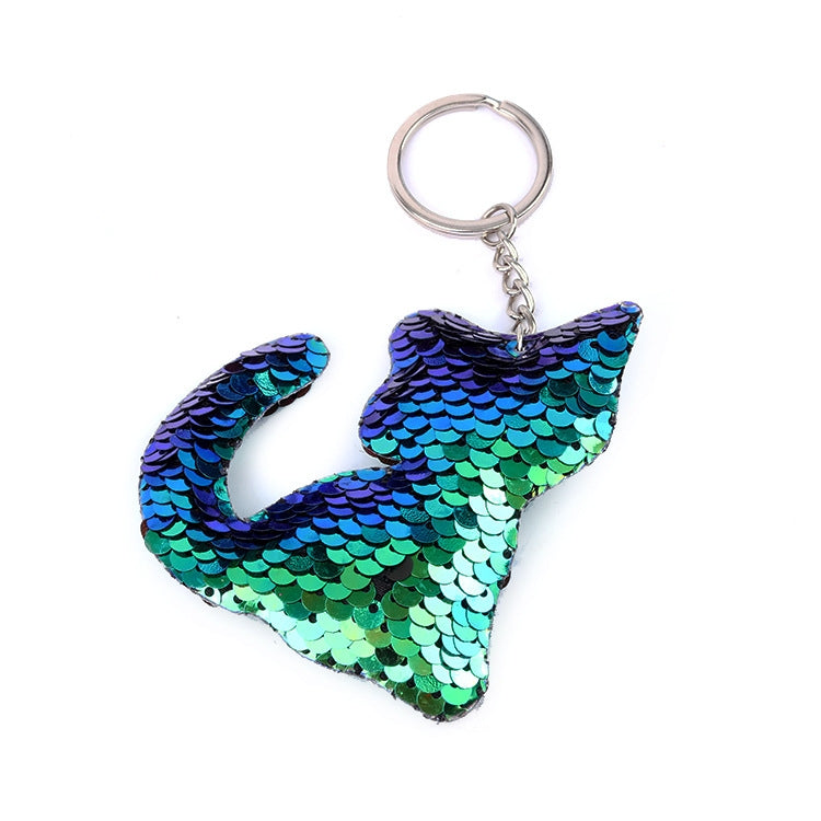 10 PCS PET Sequins Reflective Cat Keychain Bag Car Pendant, Rose Red 11, Pink 3, Green 4, Royal Blue, Sky Blue, White Colorful, Gold, Red