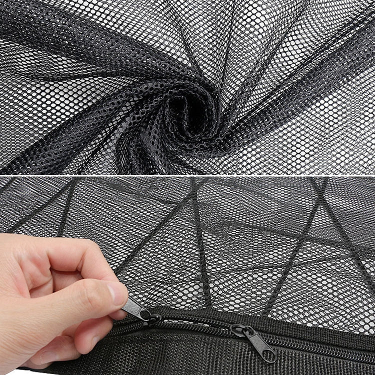 Car Ceiling Storage Net Bag Draw Rope Double-Layer Zipper Car Storage Net Pocket, 80x55cm