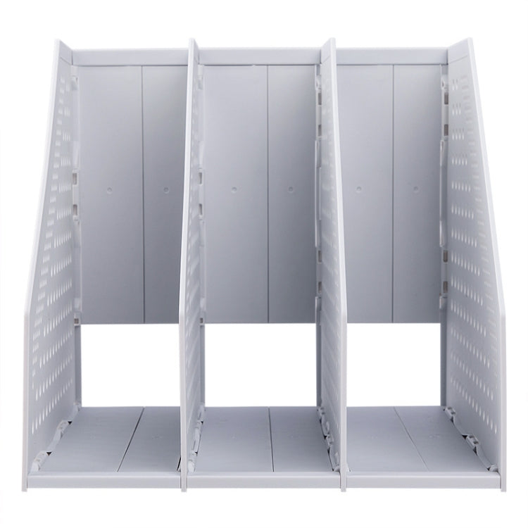 Deli 78995 Three-Compartment File Rack Foldable Desktop Storage Book Stand, Dark Gray, Light Gray