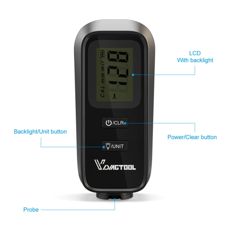 VDIAGTOOL VC100 Car Coating Thickness Gauge Luminous Digital Display, VC100