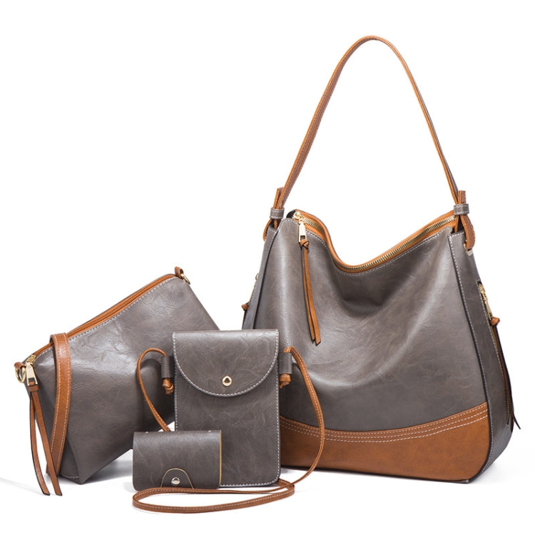21506 4 in 1 Simple Color-Block Diagonal Handbags Fashion Large Capacity Soft Leather Bags, Navy Blue, Black, Dark Grey, Pink, Brown